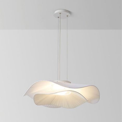 Luminaires suspendus de style crème française, éclairage suspendu à LED blanche à intensité variable avec abat jour en tissu à 2 niveaux, lustres suspendus réglables pour le salon