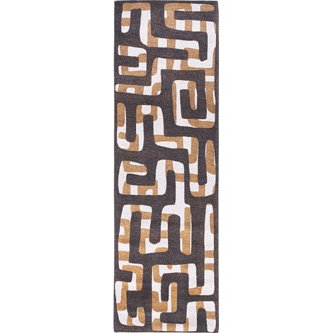 Tapis de salon Kuba Craft Collection 80x250 cm - Bison - Motifs Ethniques Abstraits de l'Art Kuba, Design Moderne et Profondeur Visuelle