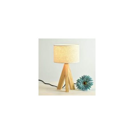 Lampe de chevet LED E27 en bois, style rétro minimaliste moderne, lampe de table, lampe de bureau, lampe de salon, ampoule E27, couleur bois/poussière, 5 W, lumière chaude [Classe énergétique F]