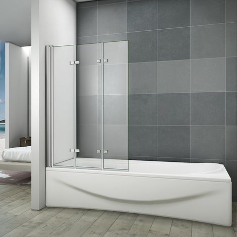 130x140 cm Sopravasca Parete Per Vasca Pieghevole a Libro Vetro 6 mm Temperato Trasparente Anticalcare Da 3 Antine