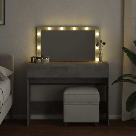 Coiffeuse avec Éclairage LED, Table de Maquillage Style Béton Gris, 100x40x120 cm, Meuble de Toilette Moderne avec Miroir et Rangement (1/5)