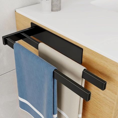 Porte-serviettes mural sans perçage en acier inoxydable brossé argenté - Porte-serviettes sans perçage - Autocollant - Convient pour cuisine, salle de bain, salle de bain, toilettes d'invités (1/5)