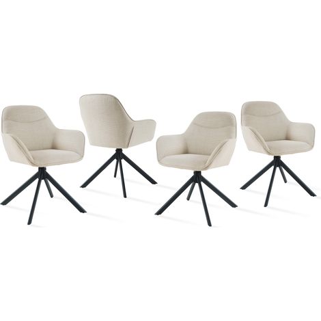 Goeurvant Silla giratoria a 360° con asiento mullido, respaldo curvado elegante y reposabrazos ergonómicos, confort elegante para cualquier habitación - Juego de 4 - Beige