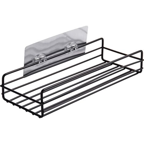 Estante de ducha de hierro negro para montaje en pared, no requiere perforación, soporte flotante para inodoro para el baño, organizador minimalista con adhesivo invisible (1/5)
