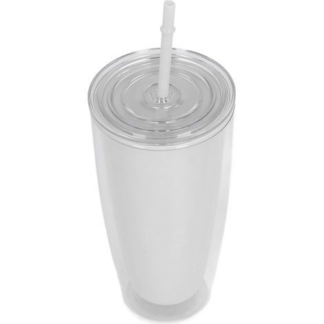 Isolierbecher (750 ml) mit Strohhalm und Deckel, großes Fassungsvermögen, weite Öffnung, bruchsicher, weiß (1/5)