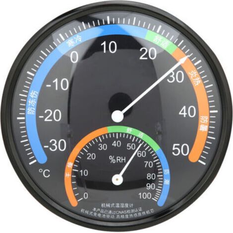 Rundes Nadelthermometer und Hygrometer für den Hausgebrauch, für drinnen und draußen, Temperatur- und Feuchtigkeitsmesser, TH101, schwarz