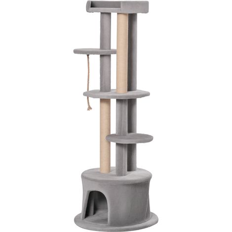 PawHut Multi-level Cat Tree Tower with Condo Scratching Post, 150cm, Grey