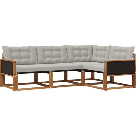 vidaXL Outdoor Sofa Set 4 pcs Natural and Light Grey