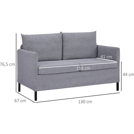 2-Sitzer-Sofa, bezogen mit synthetischem Leinenstoff, mit abnehmbaren Polsterkissen und Armlehnen, 130 x 67 x 76,5 cm, Grau