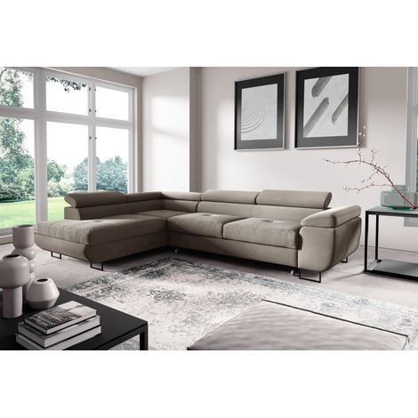 Ecksofa mit Schlaffunktion DECLAN Stoff Poso Beige Ottomane Links