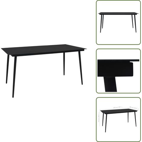 Table à dîner de jardin Noir 150x80x74 cm Acier et verre - Table De Jardin - Table Extérieure - Table Repas - Mobilier De Jardin - Table En Acier (1/5)