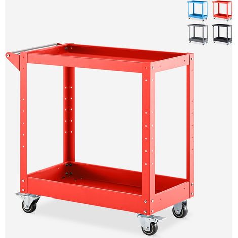 Carrello porta attrezzi in metallo 2 ripiani per officina garage Kerey - Rosso