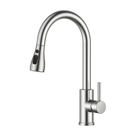 Grifo de cocina extraíble, monomando giratorio de arco alto de acero inoxidable.