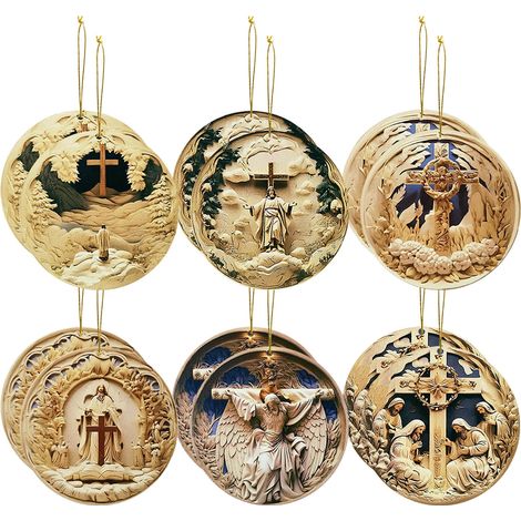 Ornement En Bois Croix - Décoration De Noël Religieuse - Pour Arbre À Noël Guirlande Couronne - Lot De 12 Pièces (1/5)