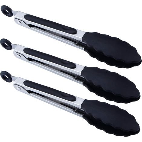 Lot de 3 Pinces à servir, Silicone alimentaire 17,8 cm, Résistant chaleur 250°C, Noir, Cuisine et Barbecue (1/5)