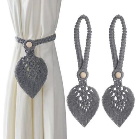(Gray) Set of 2 Curtain Tiebacks, for Curtains, Bohemian, Curtain Rope, Handmade, Decorative Clips, Buckle for Office, Home, Bedroom (1/5)