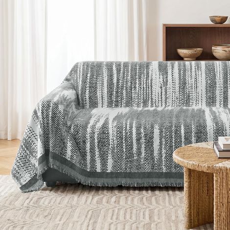Housse de Canapé Contemporaine en Chenille Jacquard, Protege Canape Anti-Poils et Résistant, Couvre Canapé Élégant, Plaid Canapé Décoratif pour Salon, 2/3 Places (180x300cm, Gris) (1/5)