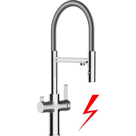 NIEDERDRUCK 3 Wege Wasserhahn Küchenarmatur Spültischmischer, Verchromt mit 360° schwenkbarem Auslauf, abnehmbare 2 strahl Handbrause - VZFC Linie (1/5)