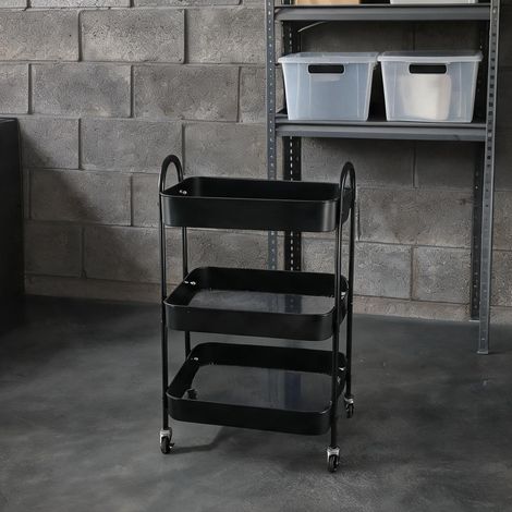 Chariot utilitaire 3 étagères en acier carbone noir coloris noir (1/5)