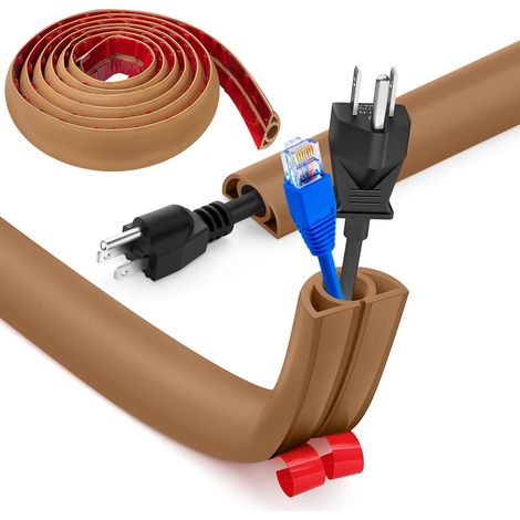 Cache Cable Sol, Petit Canal de câble Flexible,5M x 2cm Goulotte Passe Cable Sol Silicone, Cache Fil Électrique Sol Auto-Adhésif Facile à Couper Montage pour Tous Les Câbles (Marron-Arrondi) (1/5)