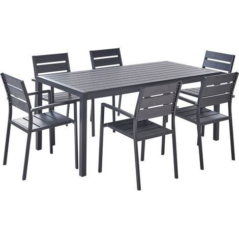 Set da Giardino 6 Sedie Tavolo Nero in Alluminio Anodizzato Vernio