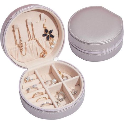 Boîte à bijoux de voyage petit Mini organisateur de bijoux étui en cuir PU dames et filles accessoires or Champagne (1/5)