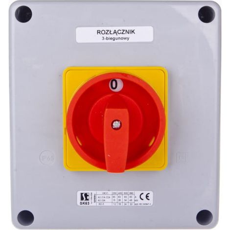 Nockenschalter 0-1 63A 3P im gelb-roten Gehäuse SK63-2.8211OB16ZC