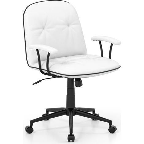 COSTWAY Adjustable Height Rocking Office Chair with Padded Armrests White (1/5)