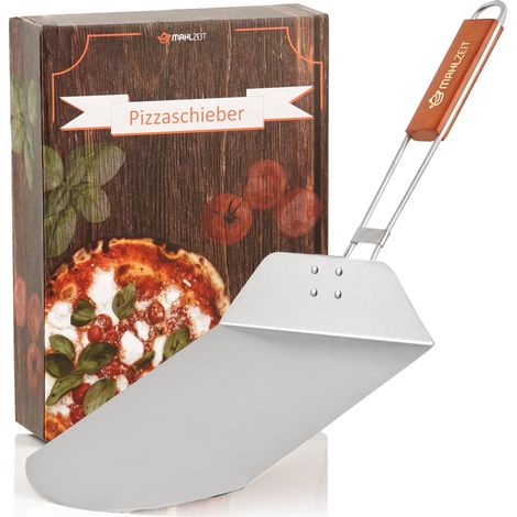 Pelle à pizza Mahlzeit avec poignée en bambou  25,5 x 30,5 cm Poussoir en acier inoxydable