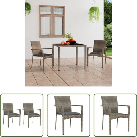 Rattan - Gartenstühle mit Kissen 2 Stk. Poly Rattan Grau (1/5)