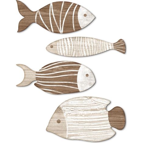 Ensemble mural en bois de poisson décoratif, 4 parties, design rustique, couleurs pâles, 20x10x13cm, polyvalent et pratique (1/5)