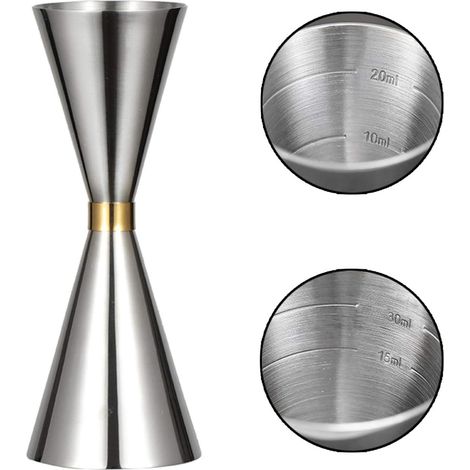 Couteau à cocktail Couteau à cocktail double face en acier inoxydable Tasse à mesurer argentée pour barman professionnel Tasse à mesurer 30 ml x 45 ml (1/5)
