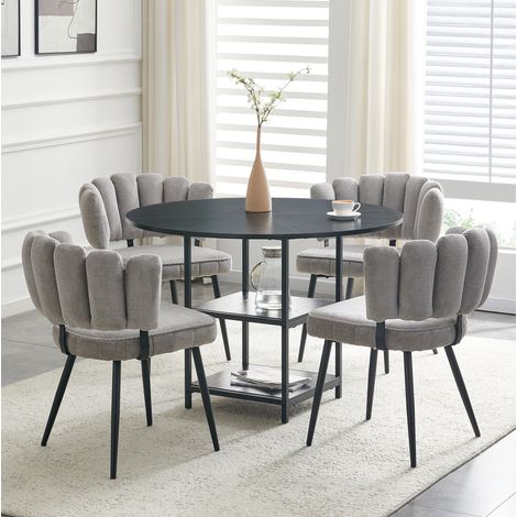 Ensemble table ronde 107x107x75 cm MDF métal noir et 4 chaises grises gain de place – MEUBLIV (1/5)