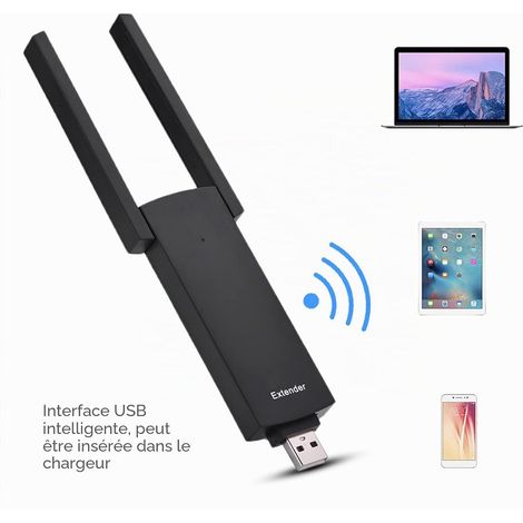 Amplificateur de signal WiFi portable d'extérieur, avec double antenne, connexion USB, portée de 300 mètres, point d'accès répéteur sans fil (1/4)