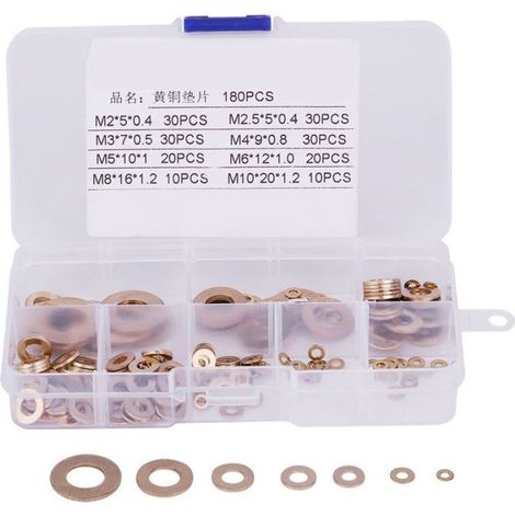 Rondelle plate Rondelle en laiton 180pcs Jeu d'assortiment de Rondelles Plates en Laiton avec bricolage pointe (1/4)