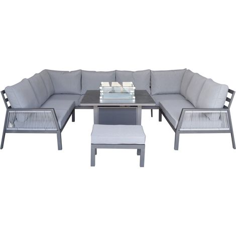 Signature Weave Bettina U Shape Sofa Grey + Gas Fire Pit Outdoor Heater Table (1/2)