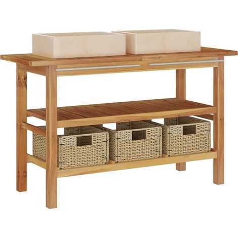 Maison Exclusive - Mobile Vanità Bagno e Lavandini Marmo Crema Legno Massello Teak (1/5)