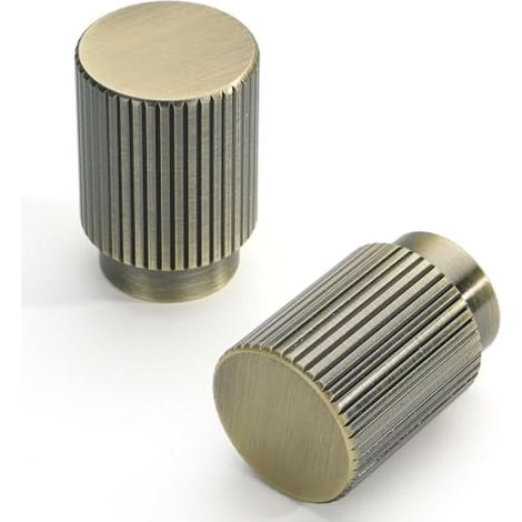 CYRILL – Lot de 10 boutons de placard en laiton antique brillant, lignes verticales, tête ronde en bronze de 20 mm, poignées de porte rétro pour placard de cuisine, commode, armoire (1/5)