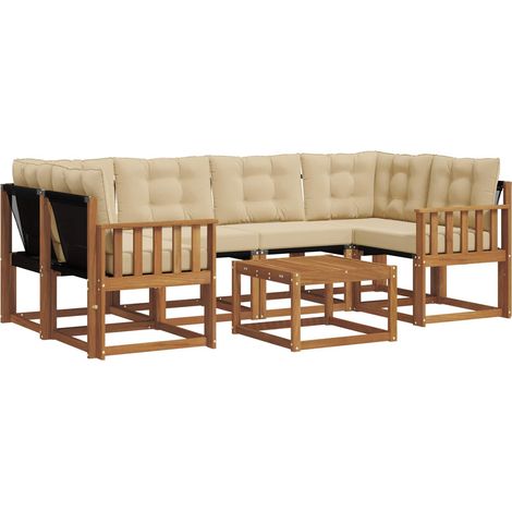 Ensemble de canapés d'extérieur 7 pcs Salon de jardin Naturel et Beige (1/5)