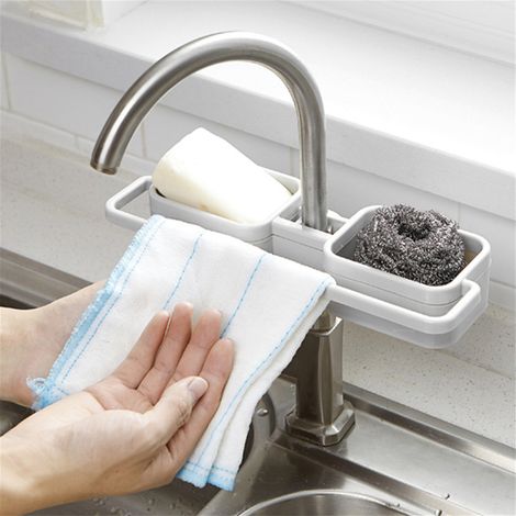 Égouttoir à vaisselle, évier, éponge, savon, étagère de rangement, ustensiles de cuisine-AquaForge (1/5)