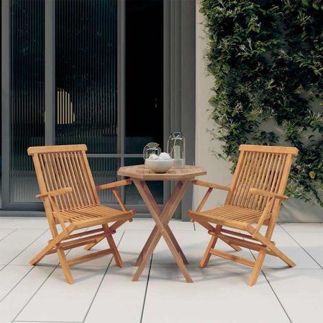 Ensemble repas de jardin pliable 3 pièces en bois de teck massif, table et 2 chaises - PANGIVO (1/5)