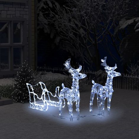 Déco de Noël Rennes LED - Décoration de Noël Rennes et traîneau 160 LED 130 cm Acrylique -WYW48858 (1/5)
