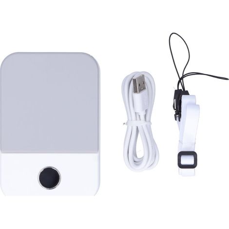 AMXCNOY USB-wiederaufladbarer tragbarer Ventilator mit LED-Digitalanzeige, Tragegurt, weißer Farbe, für den Innen- und Außenbereich geeignet. (1/5)