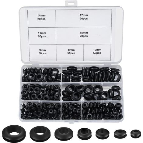 260 pièces de colliers de serrage en caoutchouc pour câbles, kit de 7 tailles d’embouts étanches et rondelles de protection pour fils, prises électriques et câblage