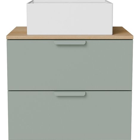 Mobile bagno sospeso con lavabo da appoggio quadrato Verde mandorla L60 cm – AVORELI (1/4)