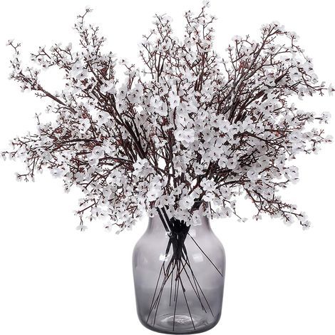 6 Pcs Fall Faux Flowers Fake Babys Breath Flower Bulk Artificial Gypsophila Bouquet Silk Floral Arrangements Centerpieces for Home Kitchen Bedroom Festival Wedding Party Decor (Orange) (1/4)
