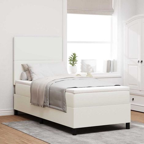 LED Boxspringbett Creme und Weiß 100 x 200 cm Cordstoff