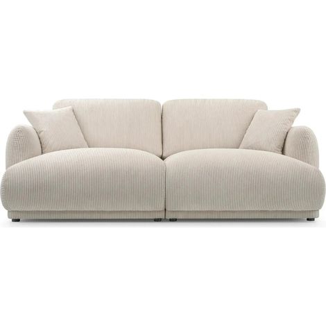 ROSALIE - Canapé droit velours côtelé 2 places Beige (1/5)
