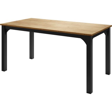 Table Oswego 137, Chêne doré artisanal + Noir, 76x90x160cm, Allongement, Stratifié, Métal