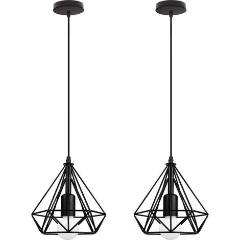2PCS Lampes Suspendues Rétro Noires 20CM Suspension Luminaire En Forme De Diamant Plafonnier Vintage E27 Lustre Modernes (1/5)